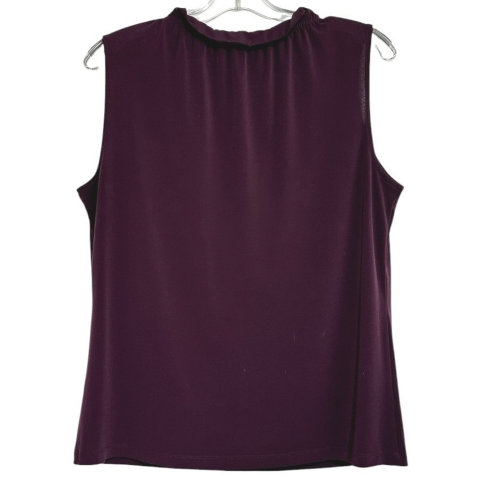 Calvin Klein‎ Shell Top Womens Plum Ruffle Keyhole Sleeveless Dark Academia L - Picture 2 of 6